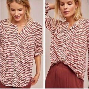 Anthropologie Maeve Red/White Abstract Dog Print Top / Blouse Sz XS
